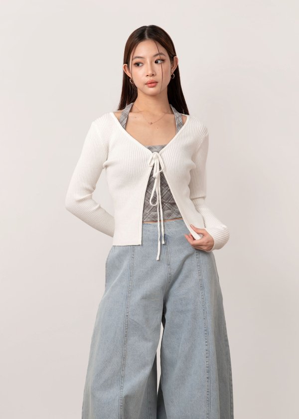 Snowdrop Tie String Cardigan in White
