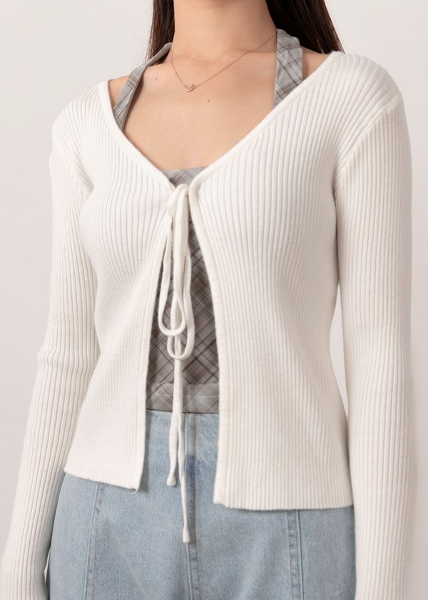 Snowdrop Tie String Cardigan in White