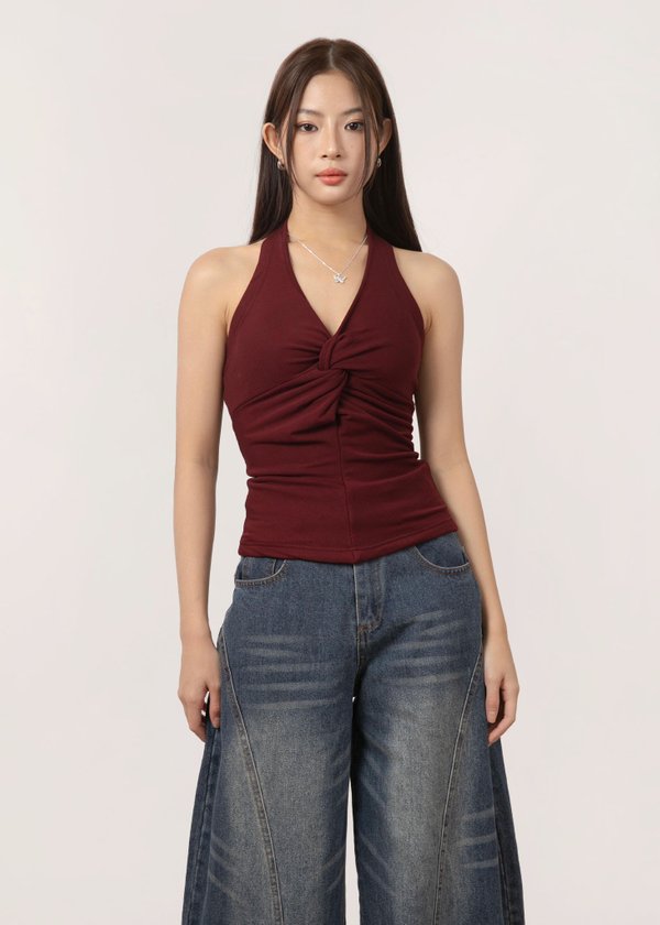 Bare Minimum Knot Top in Wine Red *US*