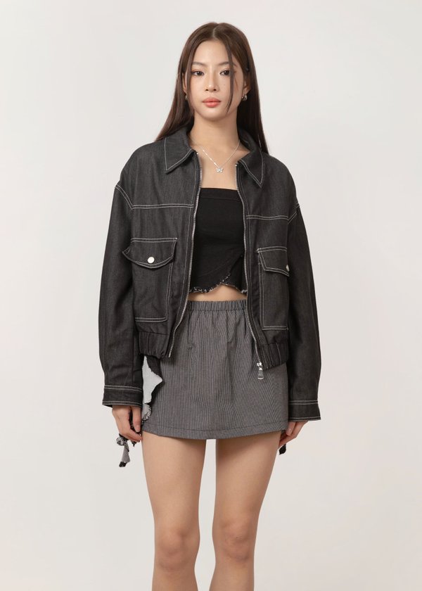 Parallel Edit Denim Jacket in Black Grey