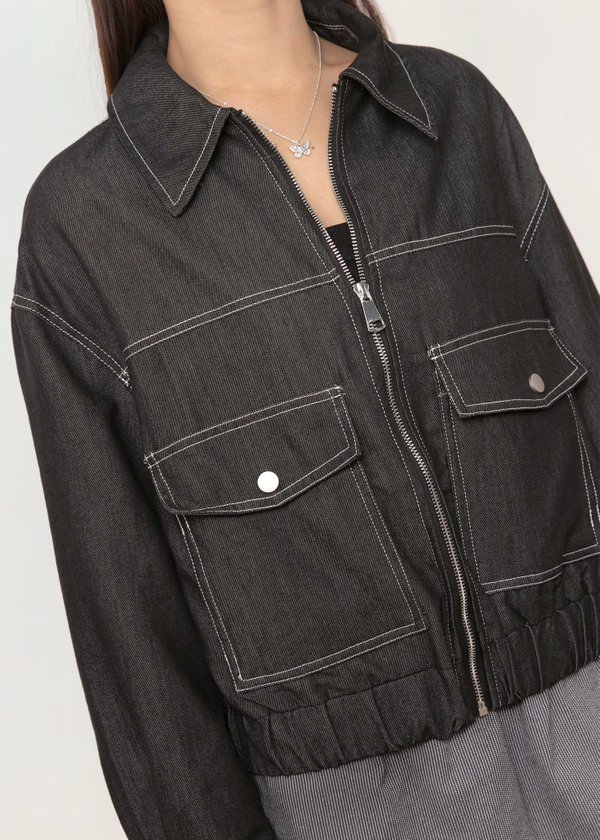Parallel Edit Denim Jacket in Black Grey
