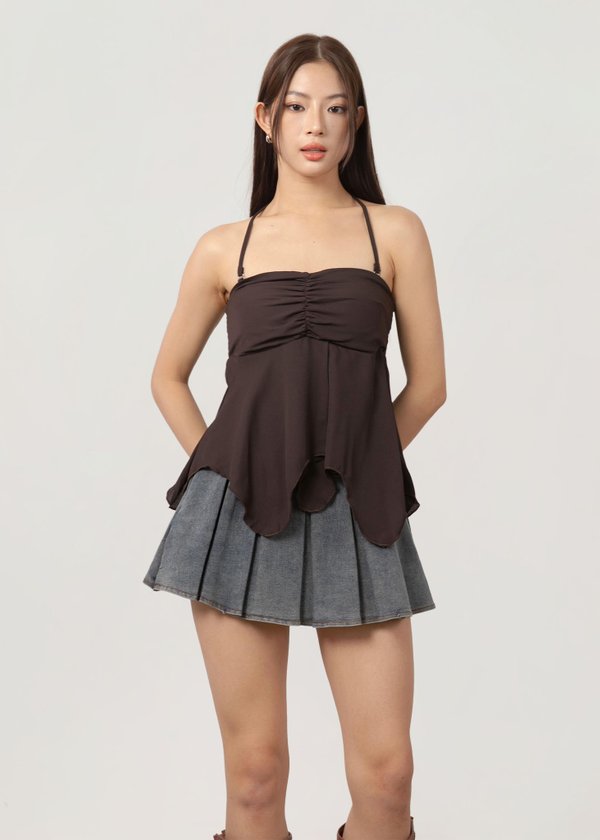 Sugar Rush Chiffon Halter Top V2 in Espresso Brown