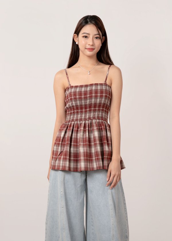Sloan Gingham Babydoll Top in Red
