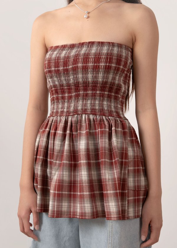 Sloan Gingham Babydoll Top in Red