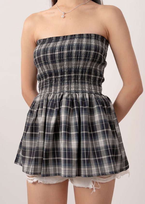 Sloan Gingham Babydoll Top in Blue