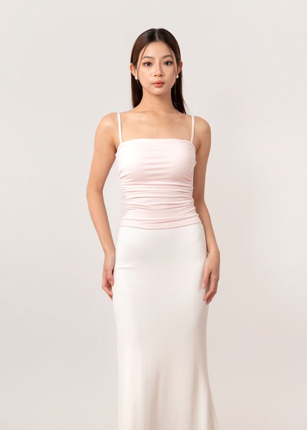 Ultra Soft Ruched Spag Top in Snow Pink *US*