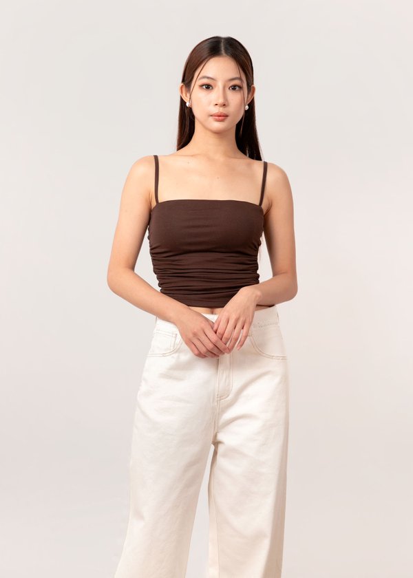 Ultra Soft Ruched Spag Top in Espresso Brown *US*