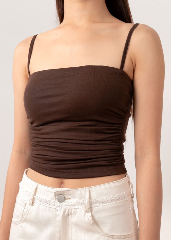 Ultra Soft Ruched Spag Top in Espresso Brown *US*