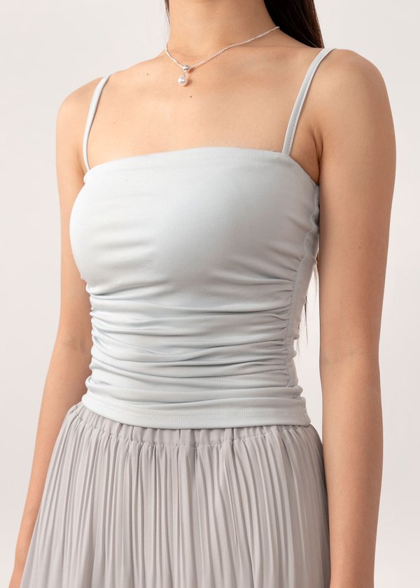 Ultra Soft Ruched Spag Top in Snow Blue *US*
