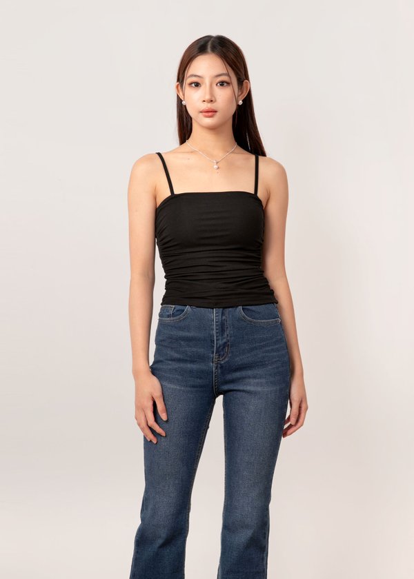 Ultra Soft Ruched Spag Top in Black *US*