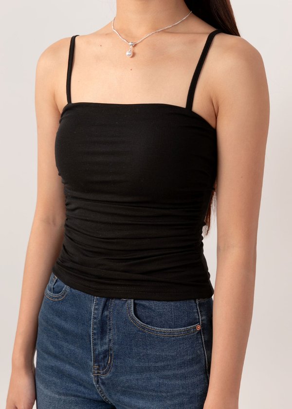 Ultra Soft Ruched Spag Top in Black *US*
