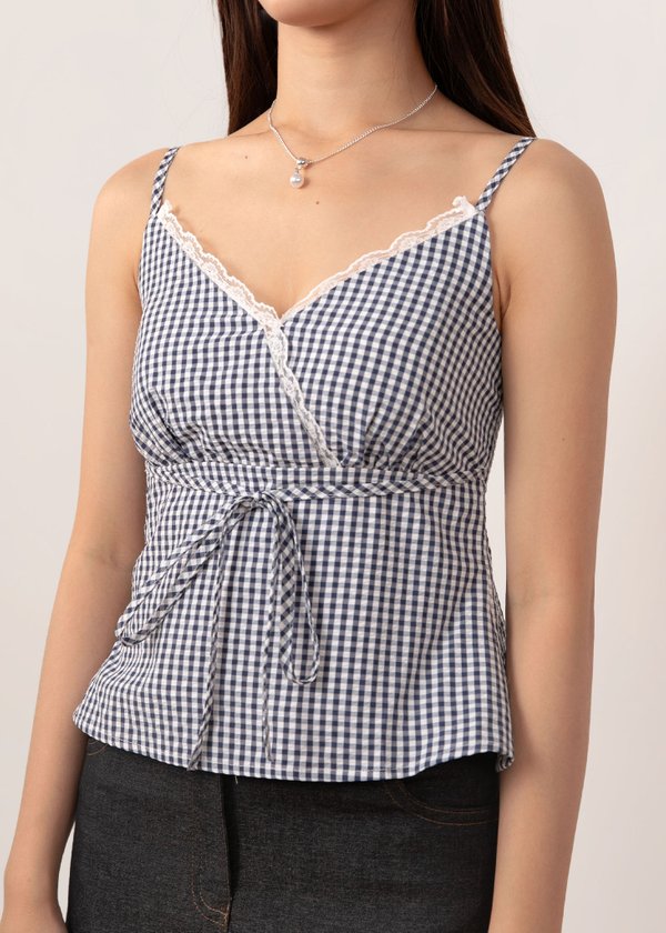 Zella Checkered Babydoll Top in Navy