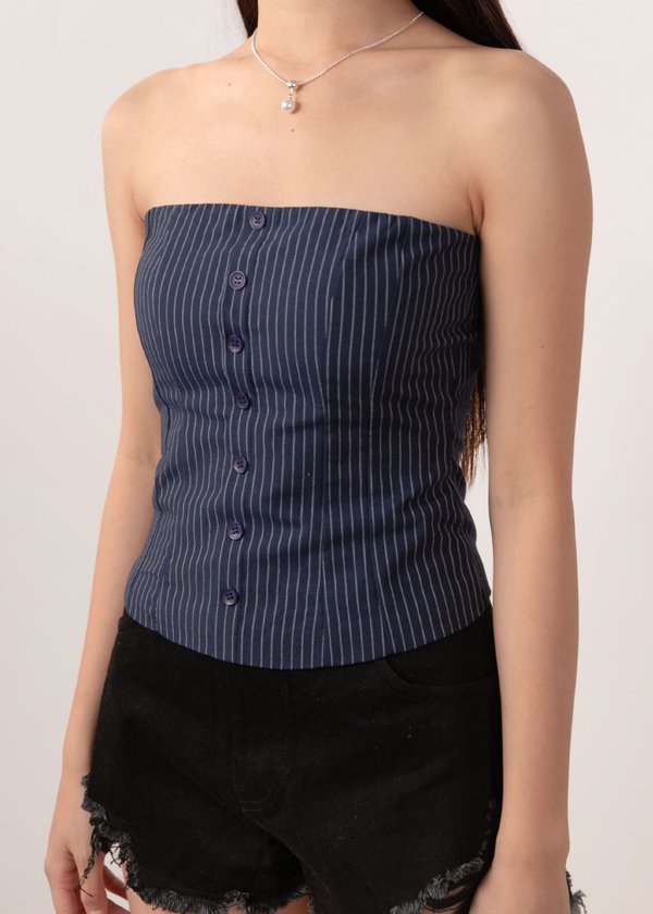Sundate Pinstripes Top in Navy