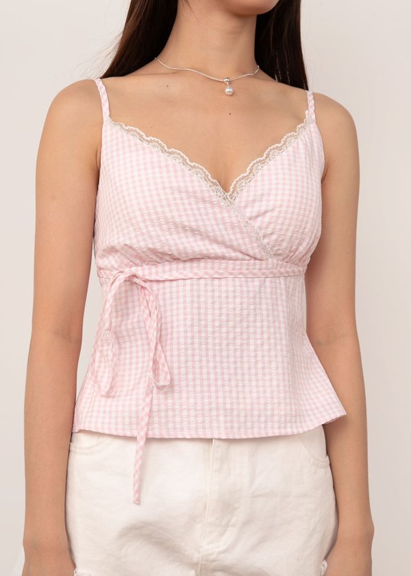 Zella Checkered Babydoll Top in Pink