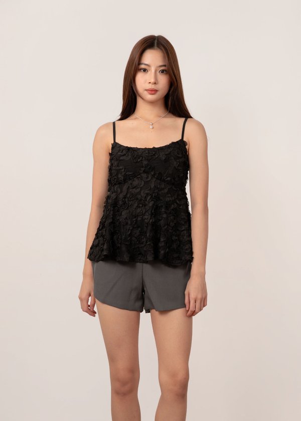 Ovell Babydoll Rose Top in Black