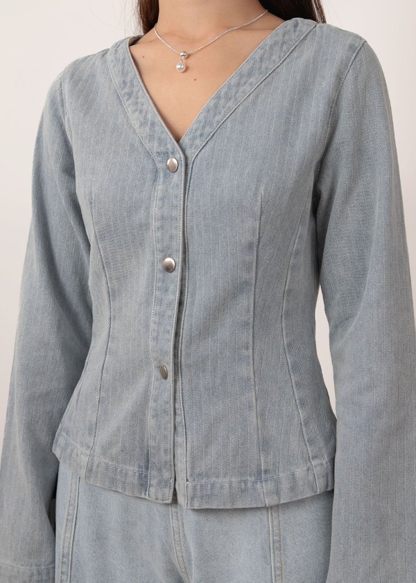 Lumiere Denim Button Long Sleeve Top in Light Wash