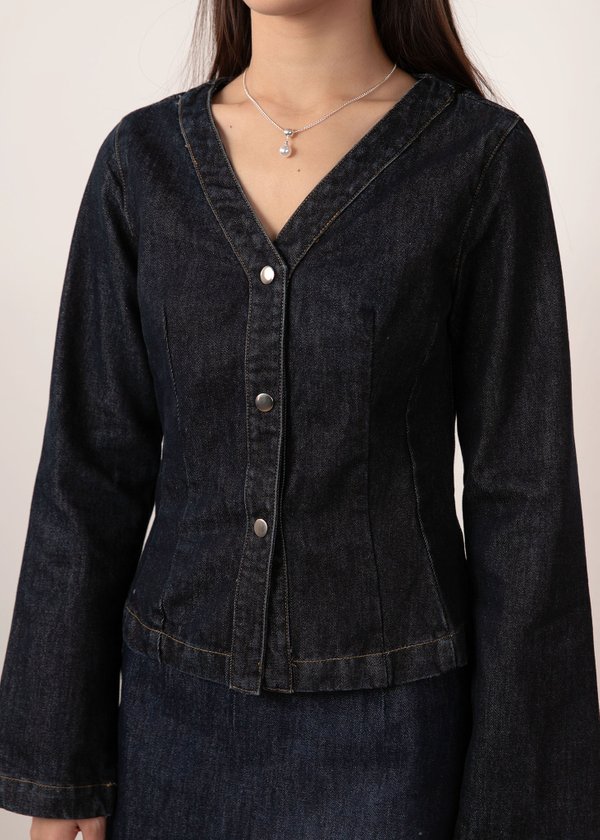 Lumiere Denim Button Long Sleeve Top in Midnight