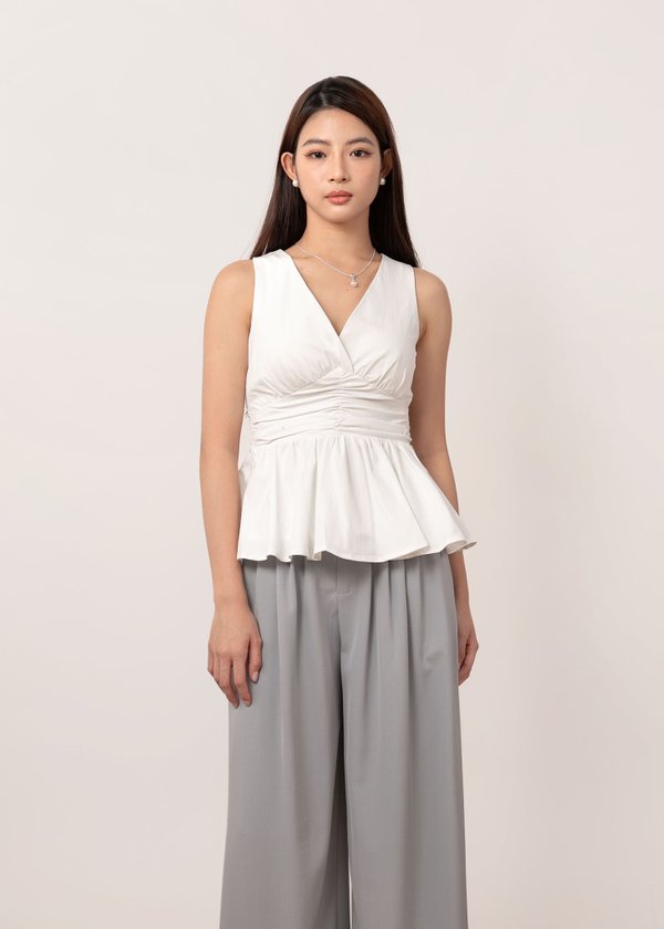 Meadow Peplum Ruched Top in White