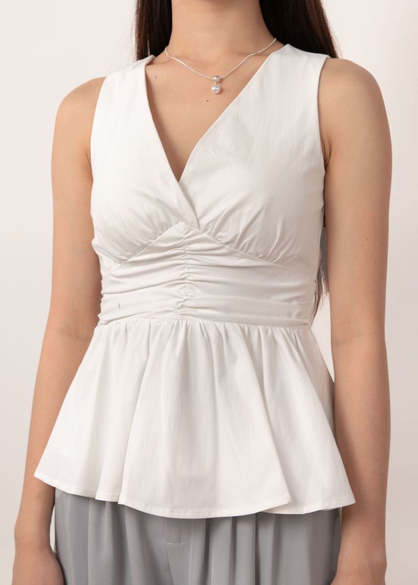 Meadow Peplum Ruched Top in White