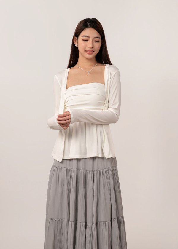 Elora Duo Peplum Top & Cardi Set in White *US*