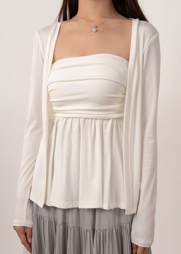 Elora Duo Peplum Top & Cardi Set in White *US*