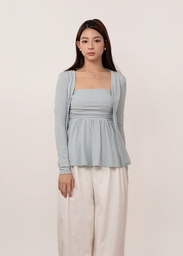 Elora Duo Peplum Top & Cardi Set in Arctic Blue *US*