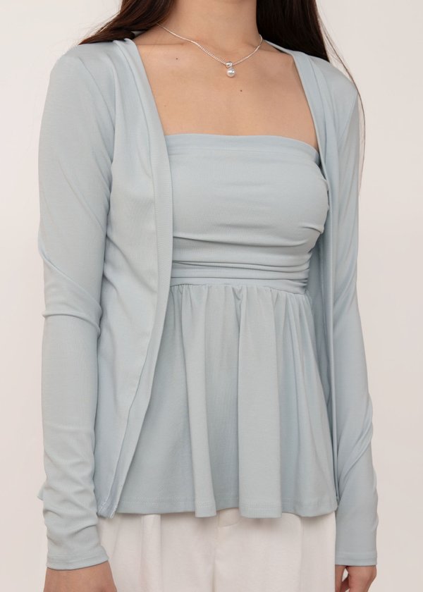 Elora Duo Peplum Top & Cardi Set in Arctic Blue *US*