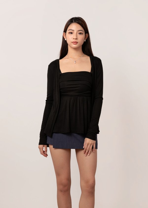 Elora Duo Peplum Top & Cardi Set in Black *US*