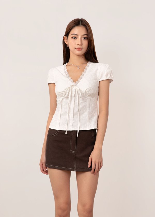 Sora Lace Ribbon Top in White
