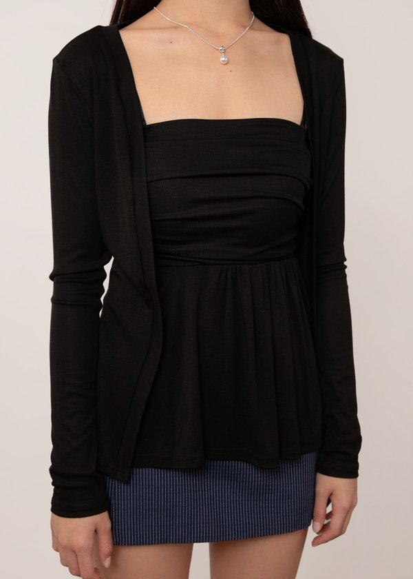 Elora Duo Peplum Top & Cardi Set in Black *US*