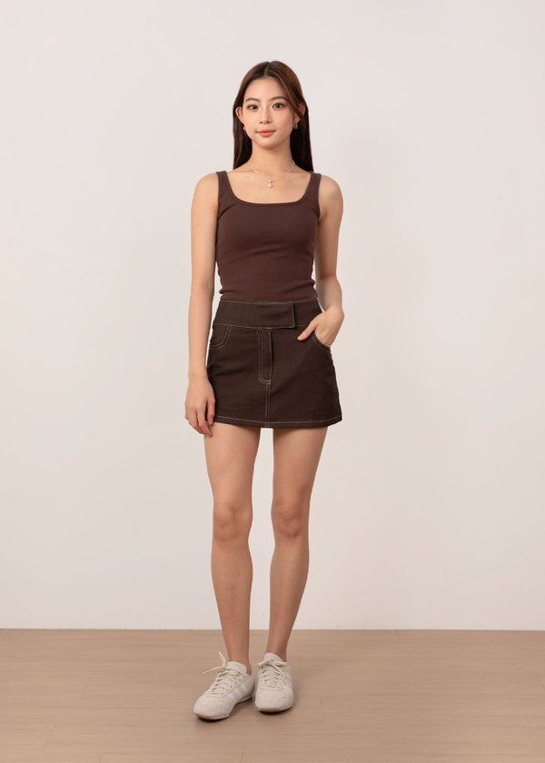 Editorial Denim Skirt in Night Brown