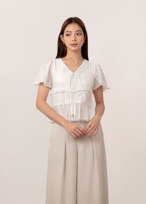 Mirelle Lace Flutter Sleeve Top in White