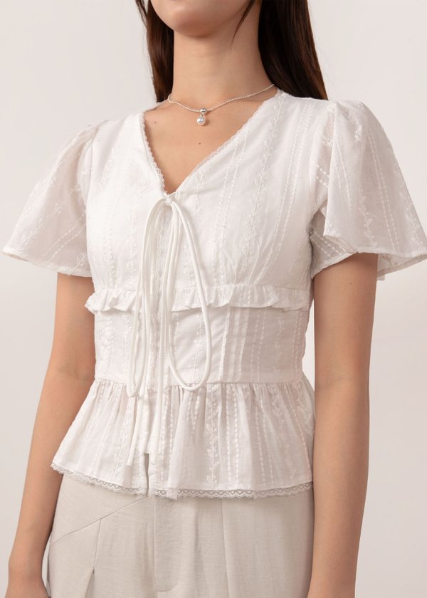 Mirelle Lace Flutter Sleeve Top in White