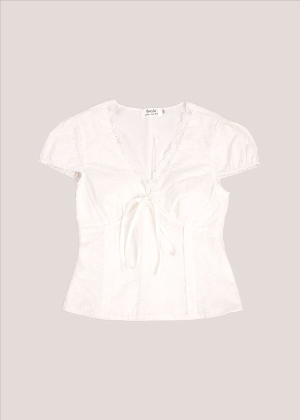 Sora Lace Ribbon Top in White