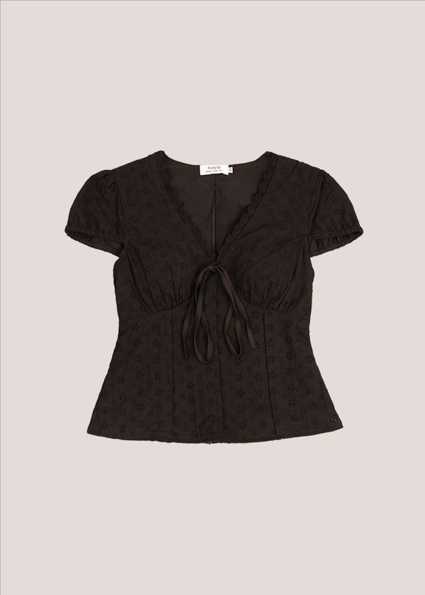 Sora Lace Ribbon Top in Brown