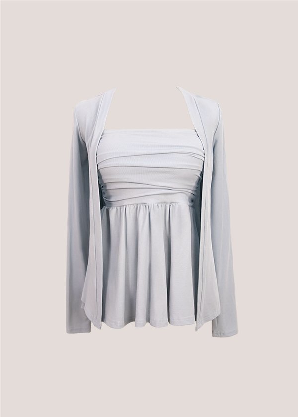 Elora Duo Peplum Top & Cardi Set in Arctic Blue *US*