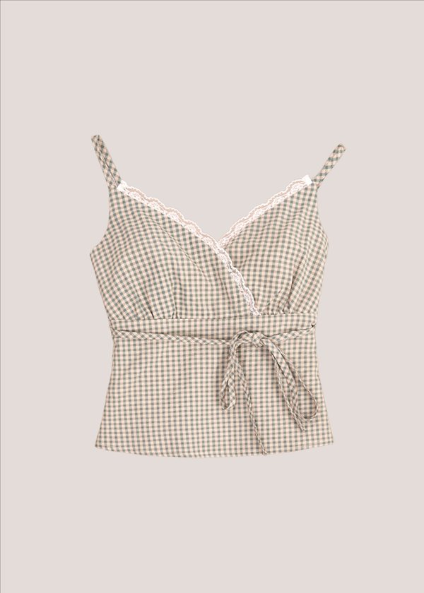 Zella Checkered Babydoll Top in Vintage Green