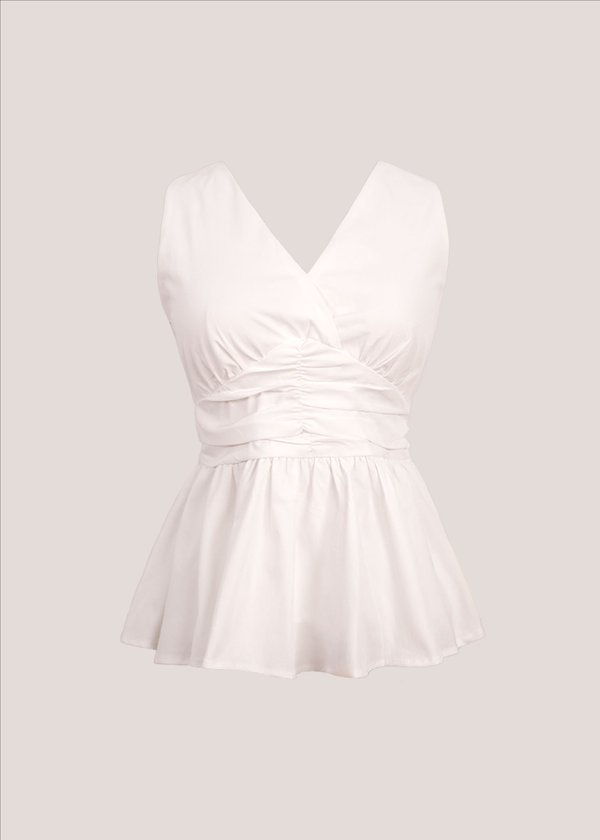 Meadow Peplum Ruched Top in White