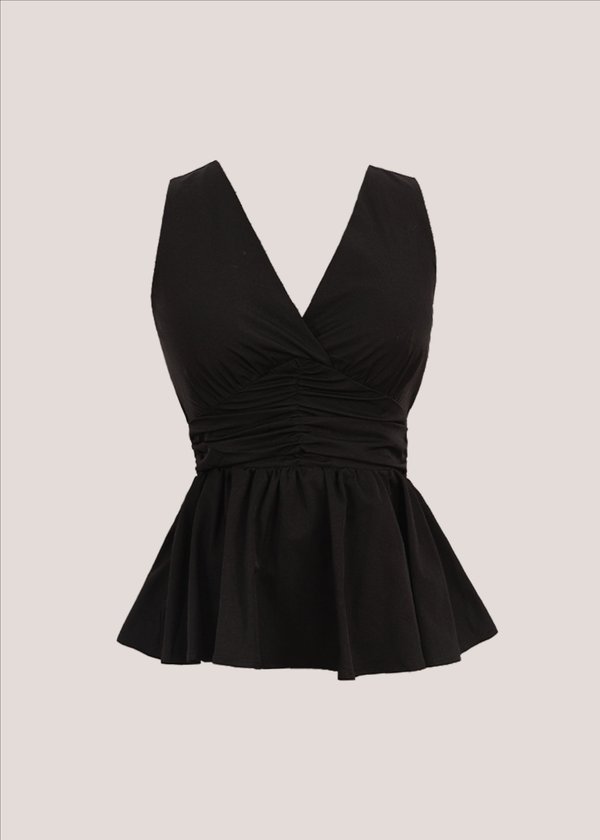 Meadow Peplum Ruched Top in Black