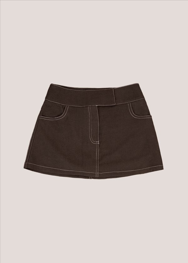 Editorial Denim Skirt in Night Brown