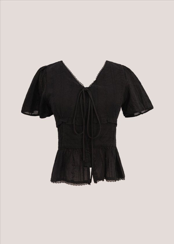 Mirelle Lace Flutter Sleeve Top in Black