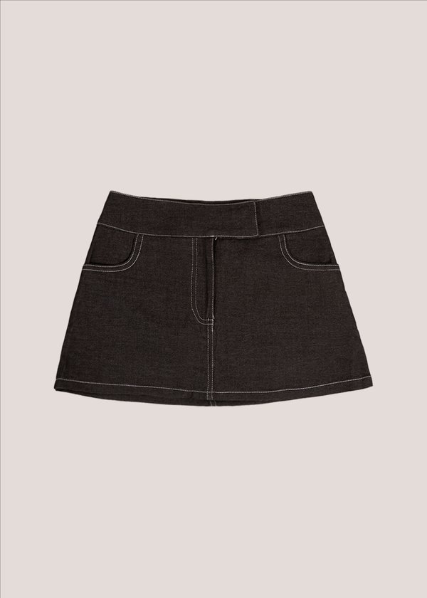 Editorial Denim Skirt in Onyx Black