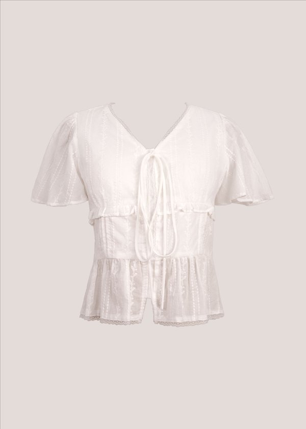 Mirelle Lace Flutter Sleeve Top in White