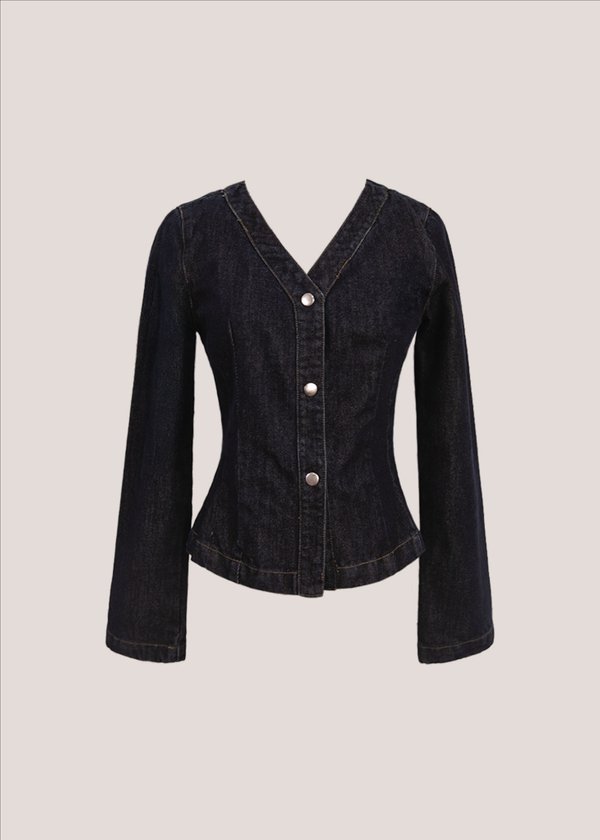 Lumiere Denim Button Long Sleeve Top in Midnight