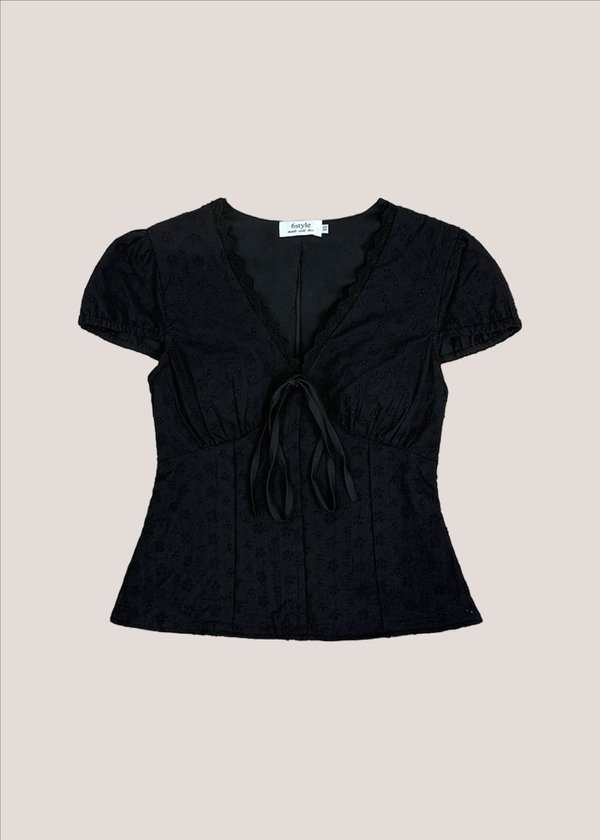 Sora Lace Ribbon Top in Black