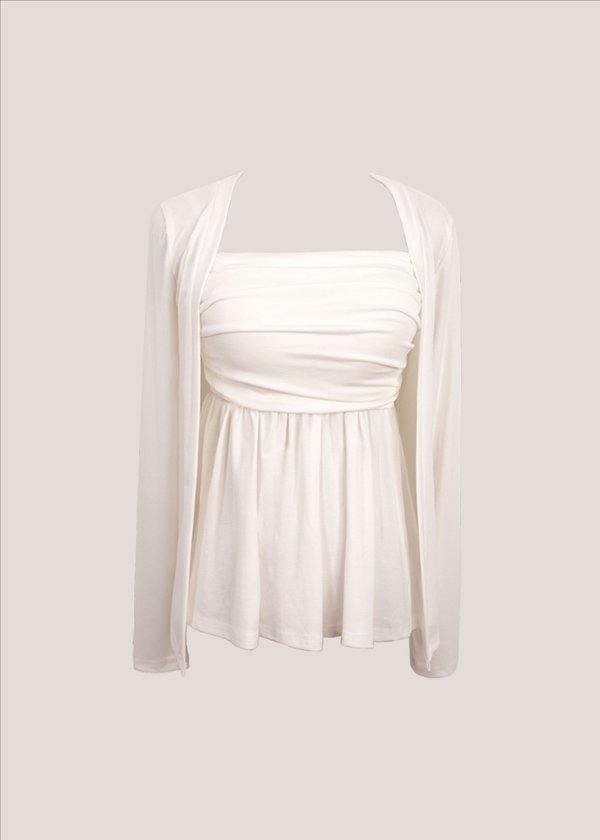Elora Duo Peplum Top & Cardi Set in White *US*