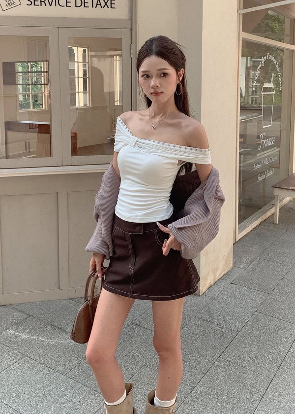 Unfiltered Studded Off Shoulder Top in White *US*