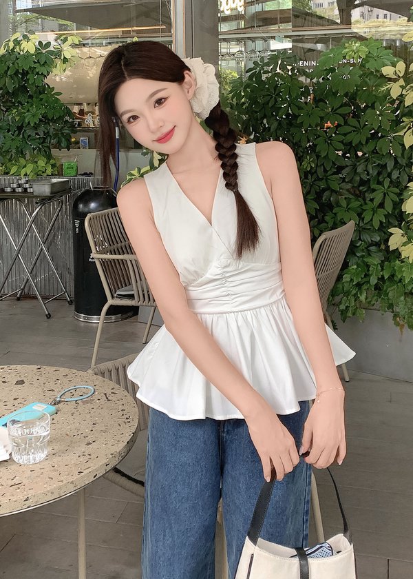 Meadow Peplum Ruched Top in White