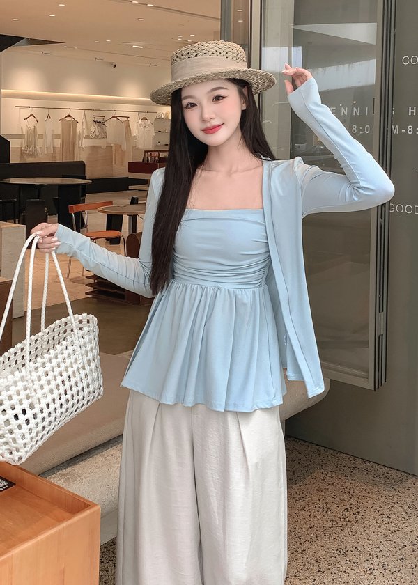Elora Duo Peplum Top & Cardi Set in Arctic Blue *US*