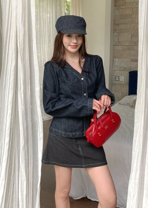 Lumiere Denim Button Long Sleeve Top in Midnight